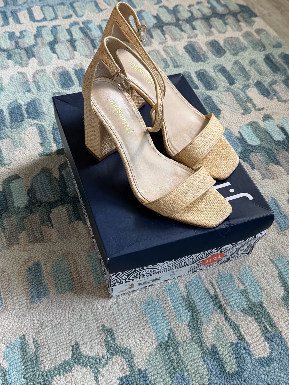 J. McLaughlin Esme Natural Raffia Ankle-Strap Block Heels